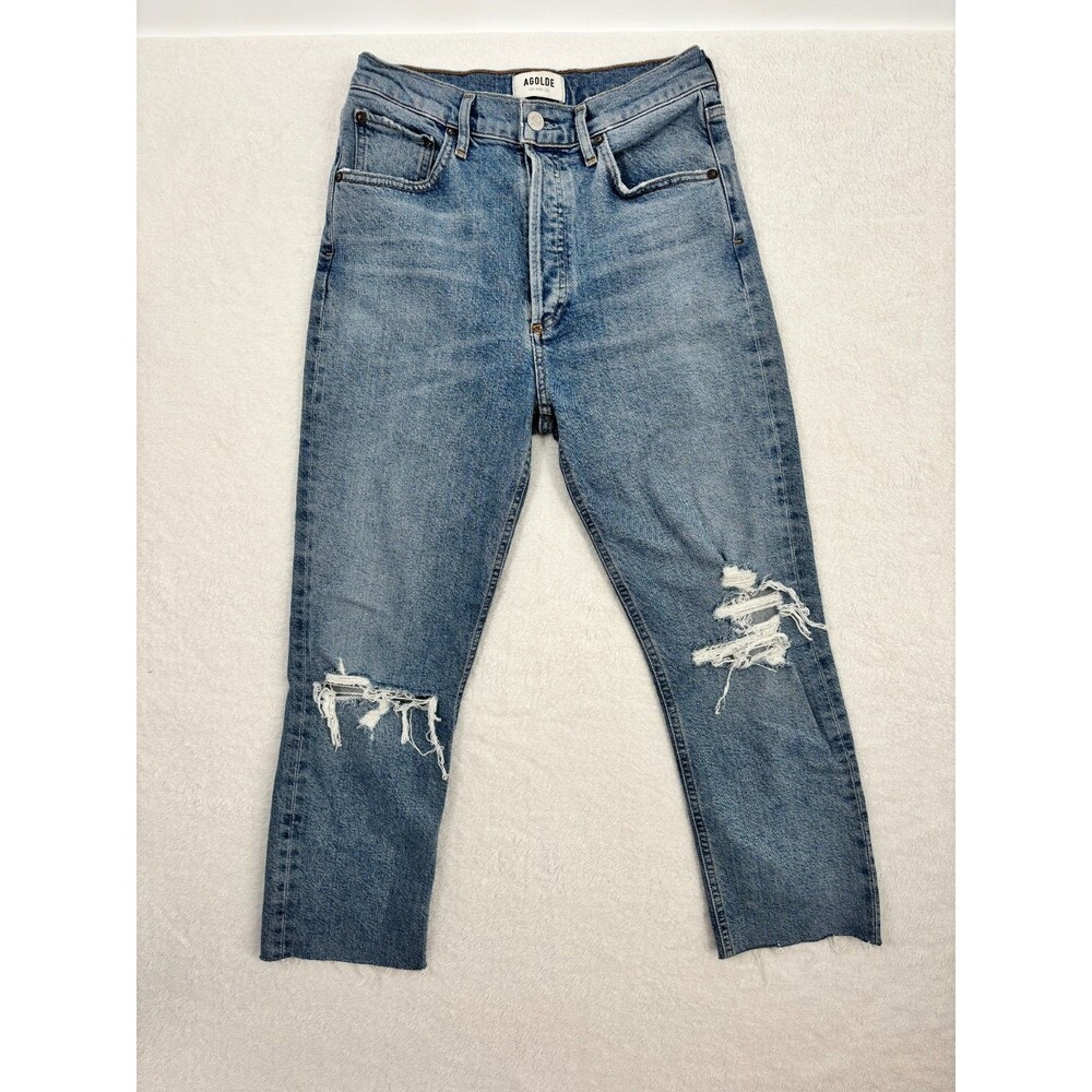 AGOLDE High Rise Straight Leg Jeans Women’s‎ Distressed Blue Denim Size 26